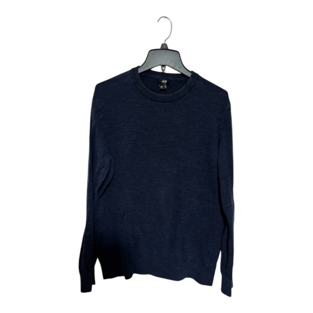 H&M Mens Round Neck Sweater Navy Blue Long Sleeve Tight Knit Size Large
